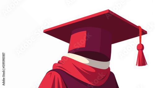 Graduation tassel close-up, vibrant red design on white background