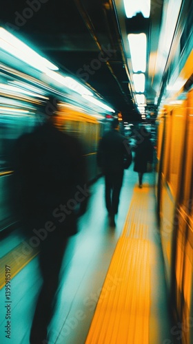 Blurred people walking in subway station	