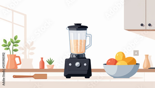 Modern blender in minimal kitchen, stylish cooking concept