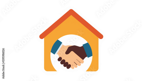 Home contract handshake illustration, agreement and trust concept