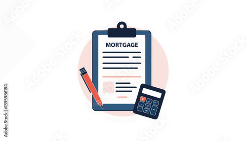 Mortgage document with pen and calculator, financial planning