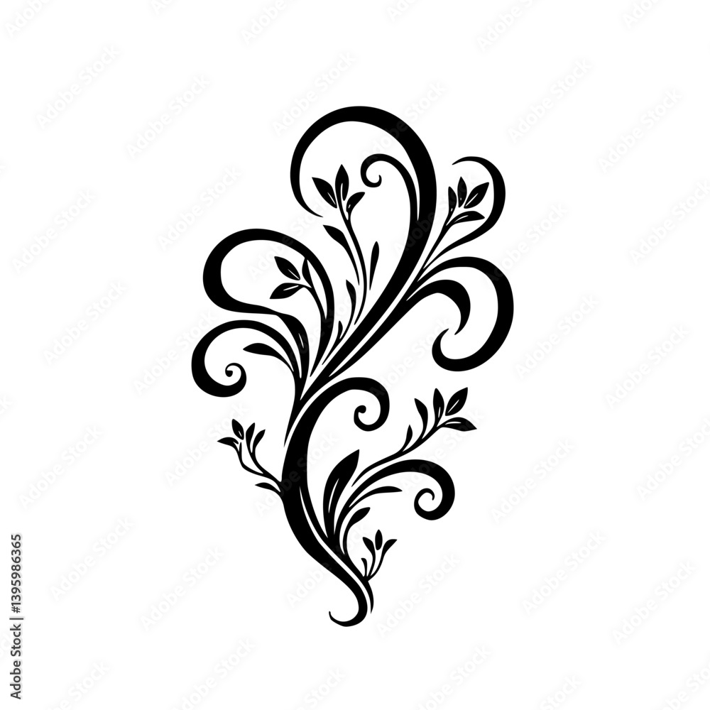 Elegant Black Floral Swirls on White Background Elegant Black Floral Swirls on White Background