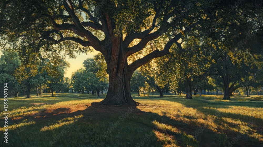 Fototapeta premium Large tree golden sunlight nature photography