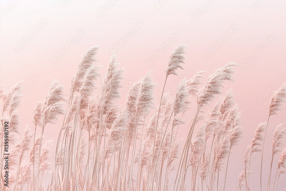 Obraz premium Soft Pink Pampas Grass Swaying in Gentle Breeze During Golden Hour