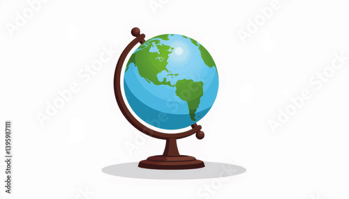 Classic globe illustration spinning on stand, global exploration concept.