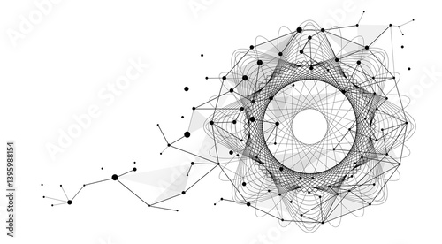Abstract quantum global data network background, wireframe connected dots and fractals for worldwide business and internet technology vector illustration concept, internet of things