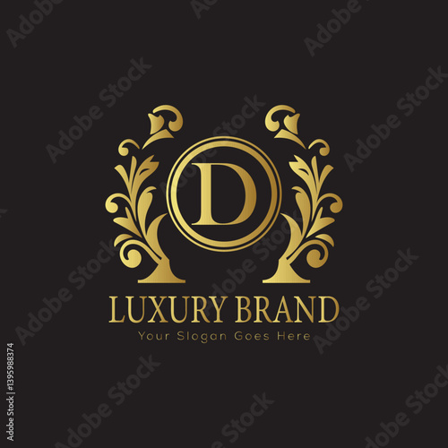 Luxury Laurel Wreath Letter Logo Design with Hexagon Frame for Sophisticated Branding