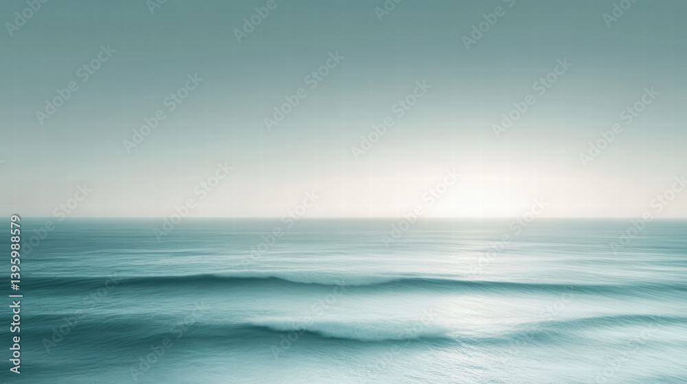 Fototapeta premium Ocean Serenity: A minimalist seascape of soft blue waves, with the gentle caress of the horizon, evokes a sense of calm and tranquility.
