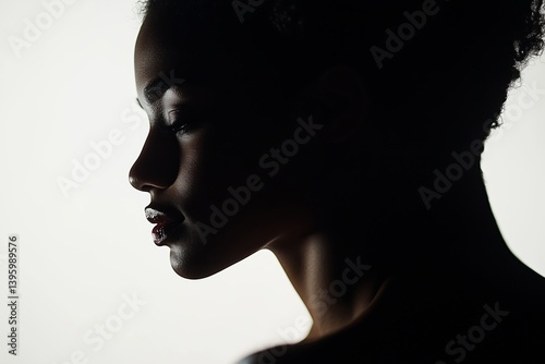 Silhouette of a Woman With Long Hair Against a Bright Background in a Dimly L...