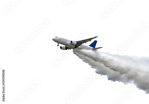 Isolated Passenger Plane Emitting Grey Smoke Upon Takeoff
