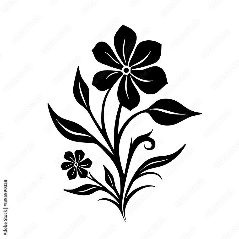 Elegant Black Floral Vector: Decorative Flower Design on White Background Elegant Black Floral Vector: Decorative Flower Design on White Background