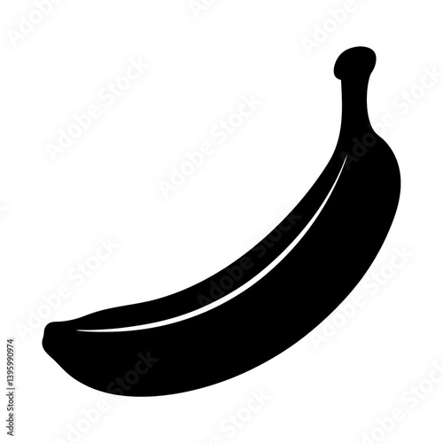 A Single Black Silhouette of a Banana on White Background
