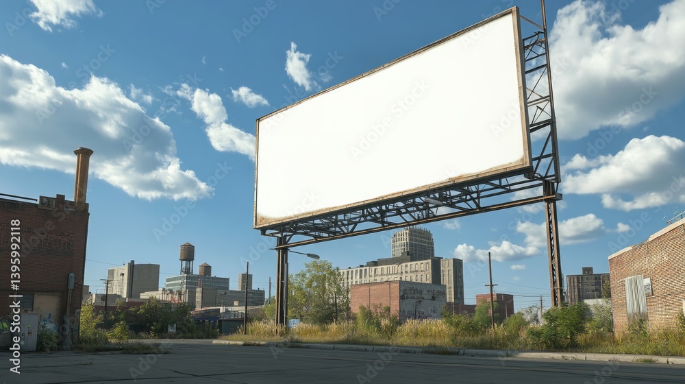 Obraz premium A blank billboard on the side of an industrial building in downtown