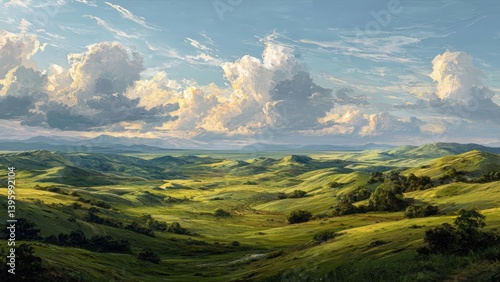 Picturesque Hill Landscape on Sunny Day