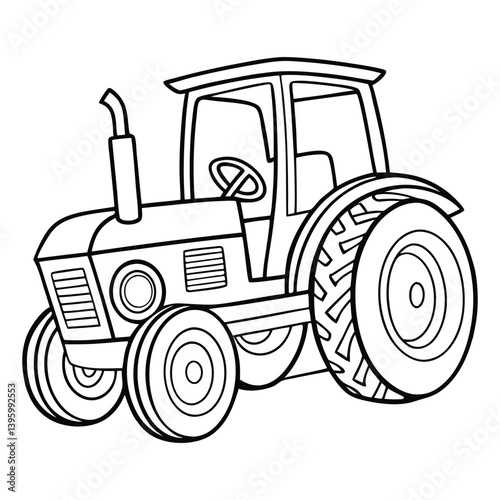 Outline of a Classic Farm Tractor in Black and White for Coloring