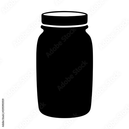 A Simple Black Silhouette of a Glass Jar with a Lid