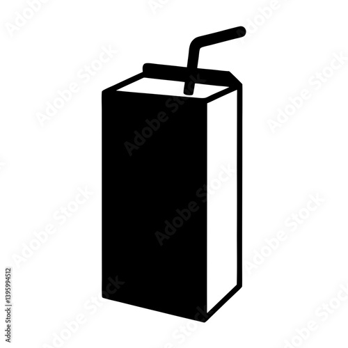 Black and White Illustration of a Carton of Juice with a Straw