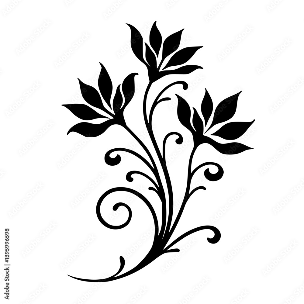 Obraz premium Elegant Black Floral Silhouette on White Background