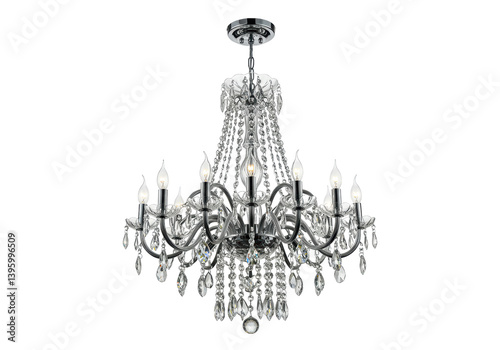 Isolated Ornate Crystal Chandelier with Chrome Frame