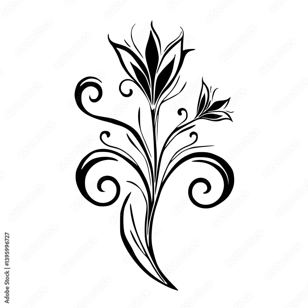 Elegant Black Floral Design on White: Vector Illustration Elegant Black Floral Design on White: Vector Illustration