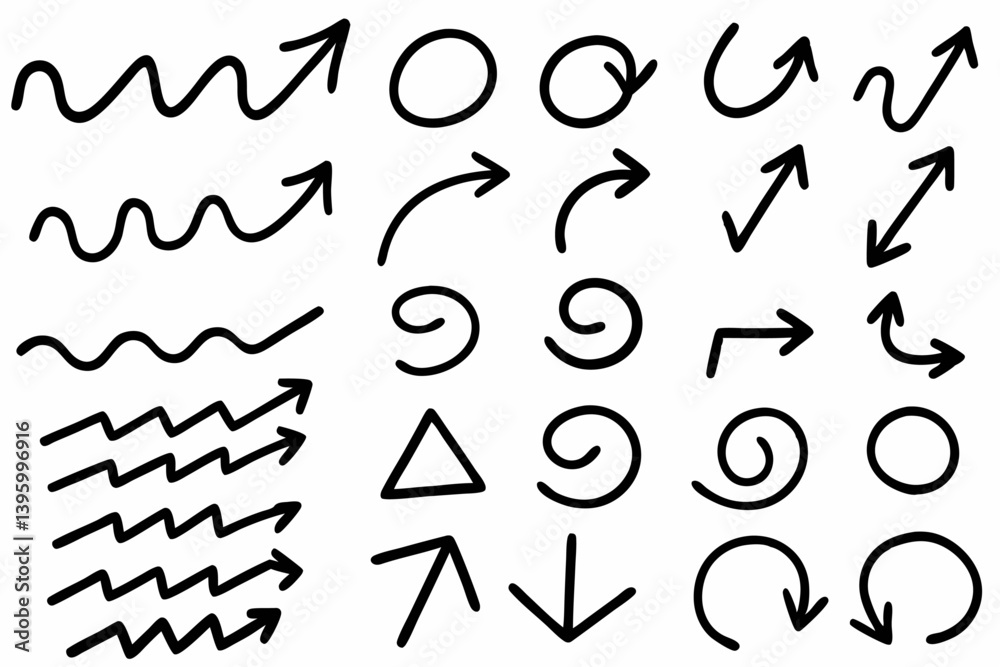 Isolated vector arrows, hand drawn on a white background Isolated vector arrows, hand drawn on a white background