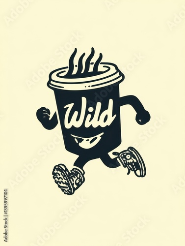 Stylized running coffee cup logo design	