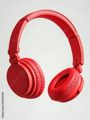 Red headphones isolated on neutral background	