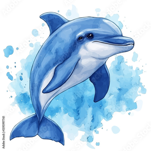 Dolphin, watercolor illustration, isolated on a white background.


