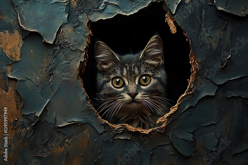 Captivating conceptual photography featuring an embossed image cats in artistic settings, showcasing unique textures and playful whimsy in a creative manner.