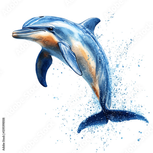 Dolphin, watercolor illustration, isolated on a white background.

