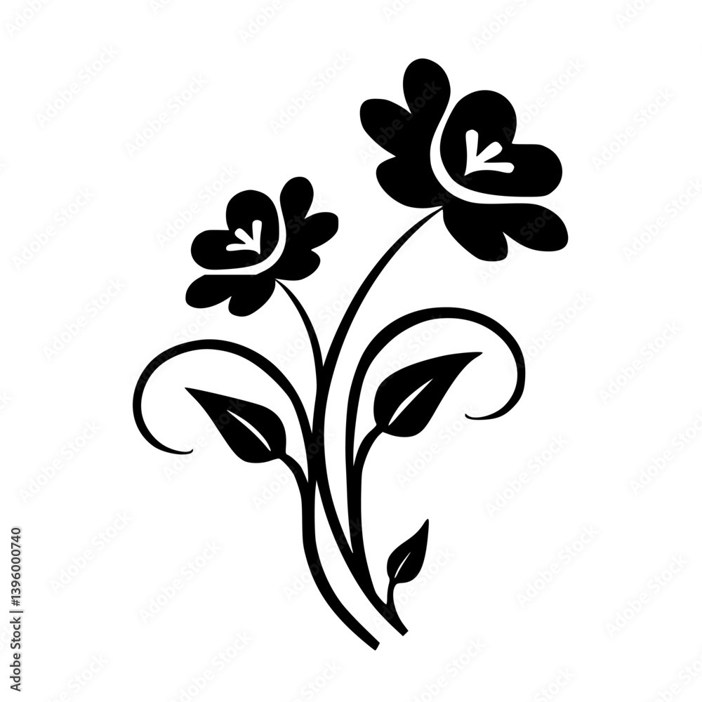 Elegant Black & White Floral Silhouette on White Background Elegant Black & White Floral Silhouette on White Background