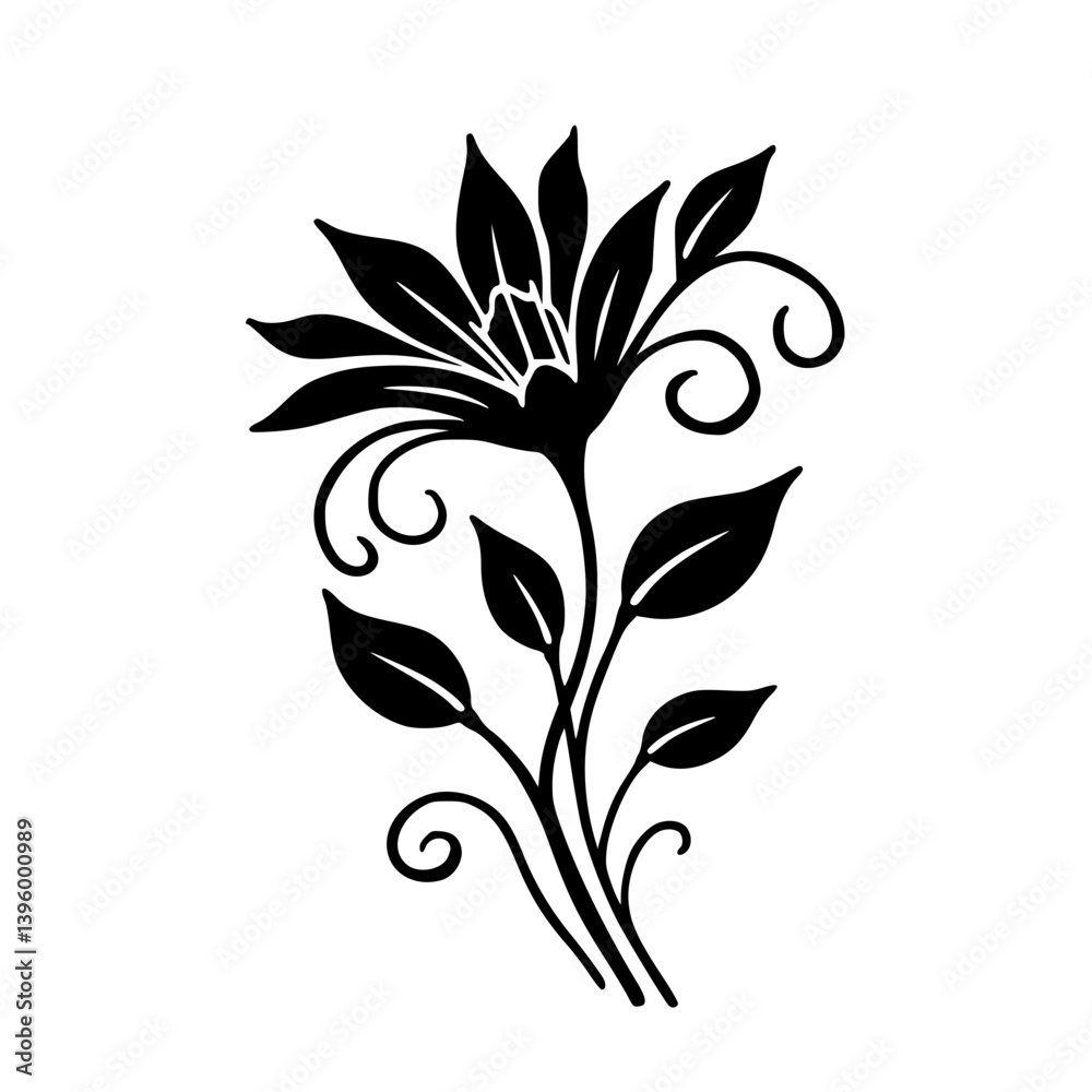 Obraz premium Elegant Black and White Floral Silhouette Illustration