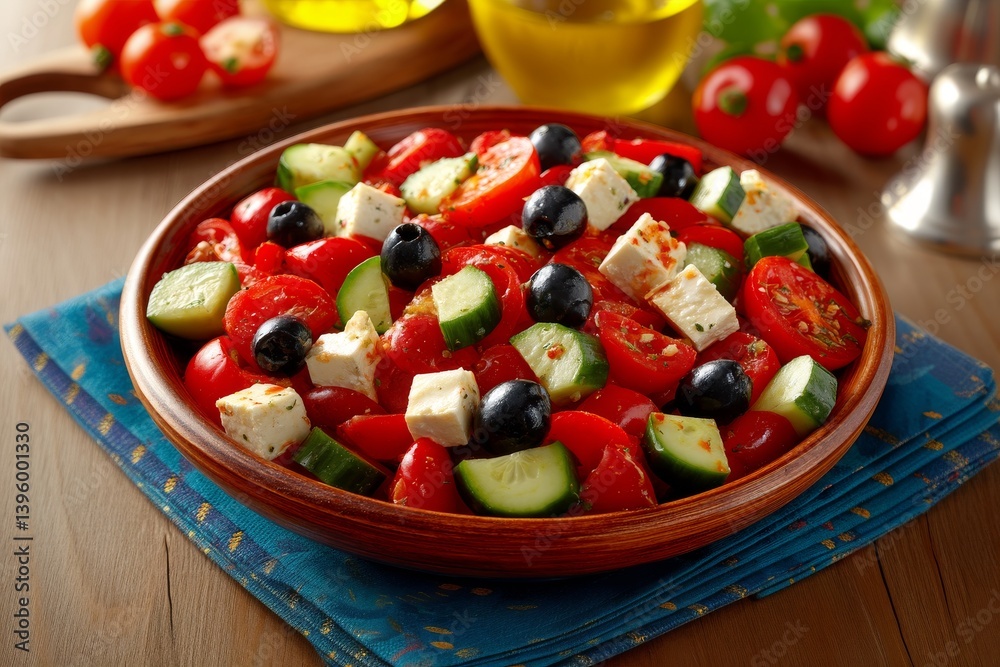 Ensalada griega fresca con aceitunas y queso feta, ideal para disfrutar en verano Ensalada griega fresca con aceitunas y queso feta, ideal para disfrutar en verano
