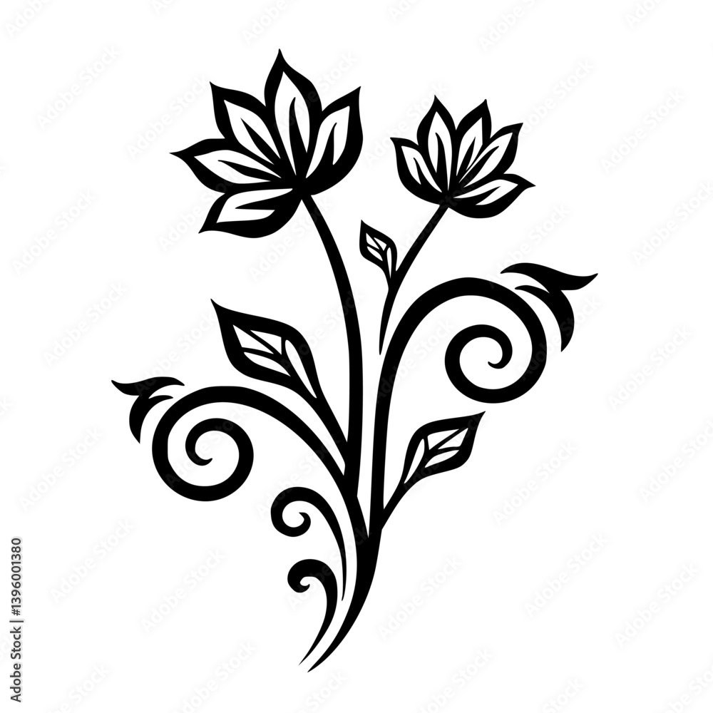 Obraz premium Elegant Black Floral Vector Design on White Background