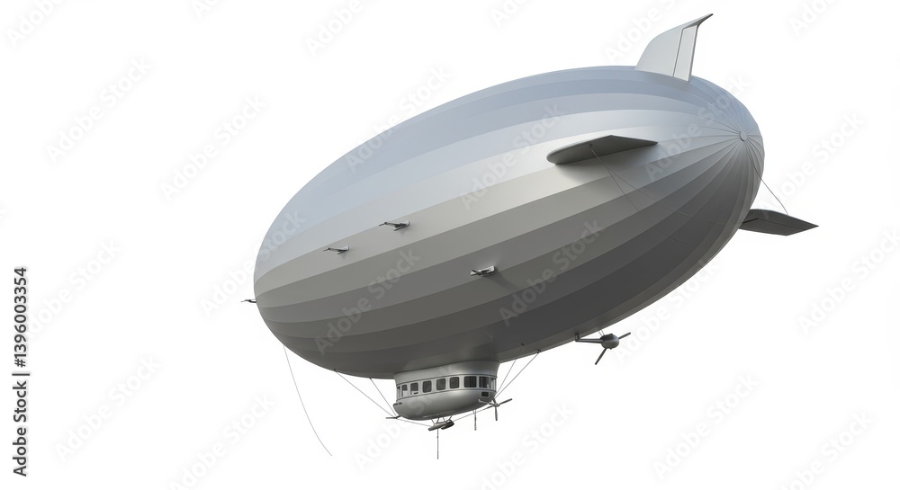 Fototapeta premium Airship Isolated on White Background - A majestic airship floats against a pristine white backdrop, symbolizing adventure, exploration, innovation, travel, and a bygone era of elegance