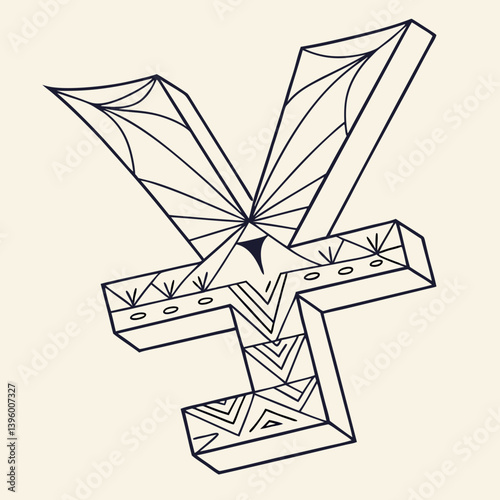Abstract yen symbol formed with origami-style folds
