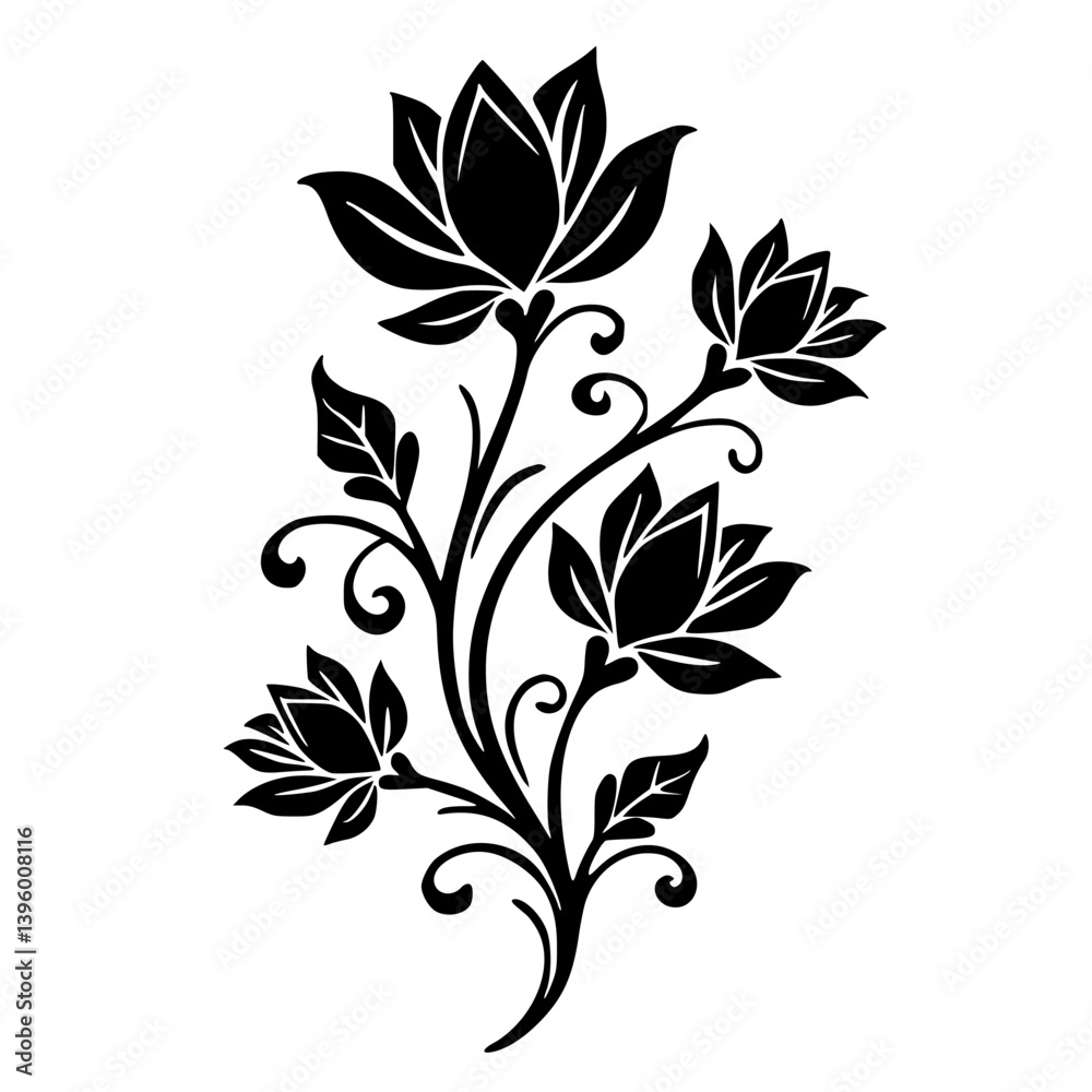 Elegant Black and White Floral Vector Illustration Elegant Black and White Floral Vector Illustration