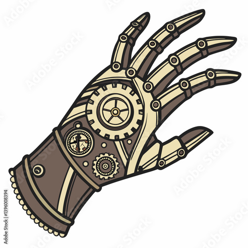Steampunk mechanical hand with gears and metallic textures
