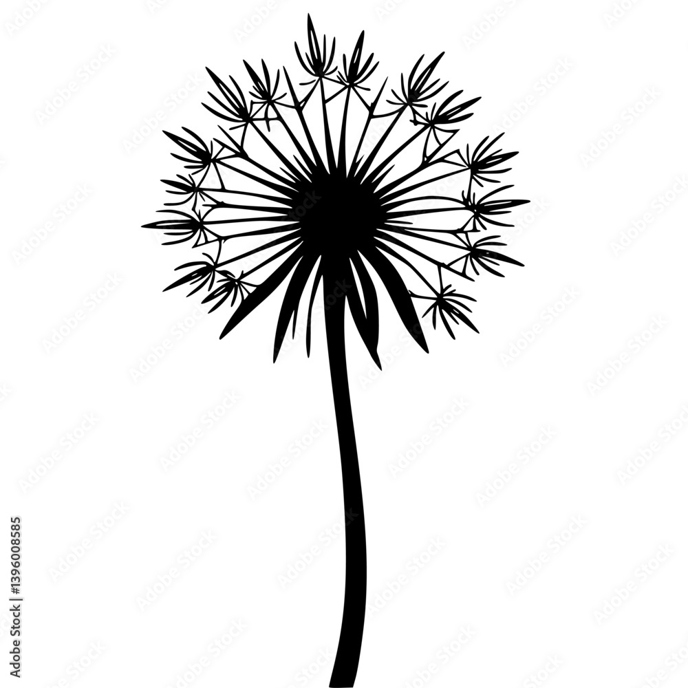 Obraz premium Minimalist Dandelion Silhouette on White: Graphic Design Element