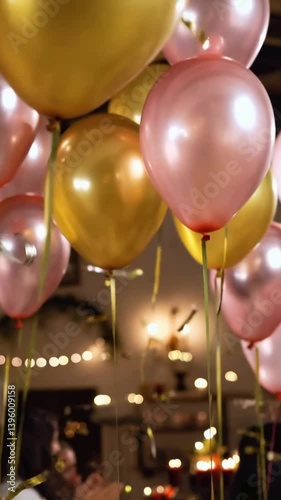 Pink and gold balloons for birthday celebration, party celebration