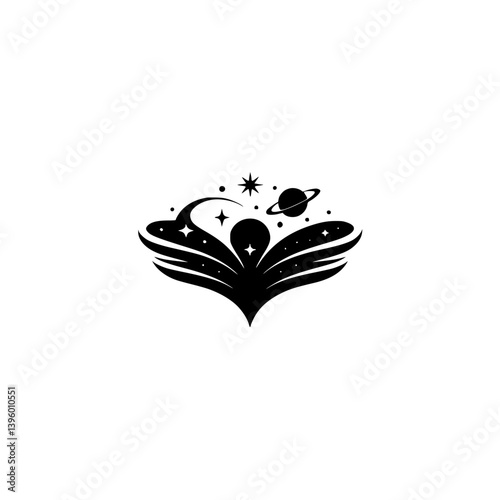 Celestial Bloom: Black Silhouette Space-Themed Logo Design