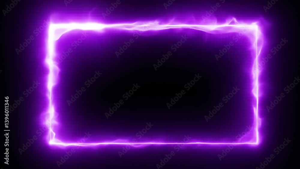 purple neon light motion animation with rectangular frame shape isolated on black background