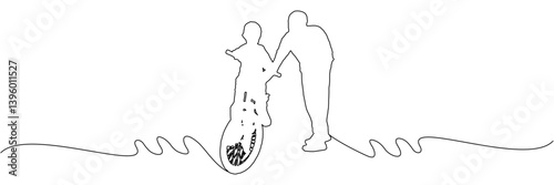Father and son line art style illustration for father's day