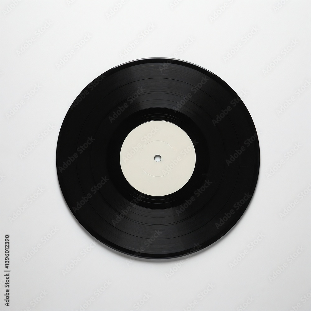 Black Vinyl Record with Blank Label on White Background – Retro Music Object for Editorial Design, Album Artwork, Vintage Promotion, and Multimedia Projects Black Vinyl Record with Blank Label on White Background – Retro Music Object for Editorial Design, Album Artwork, Vintage Promotion, and Multimedia Projects