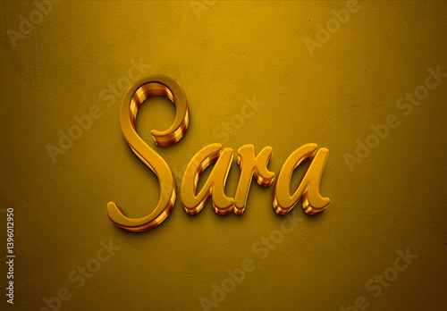 Golden 3D editable text effect of Arabic name Sara.