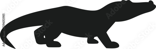 Silhouette of a Komodo Dragon Reptile, Lizard, Indonesia, Wild, Nature, Animal, Black, Icon, Graphic
