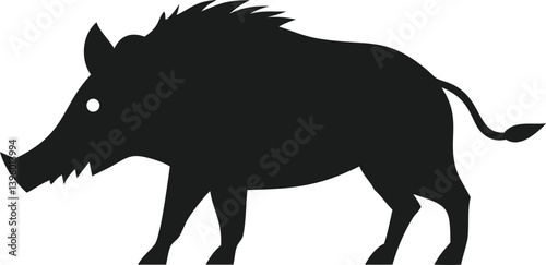 Wild Boar Silhouette Black, Strong, Forest Animal Icon