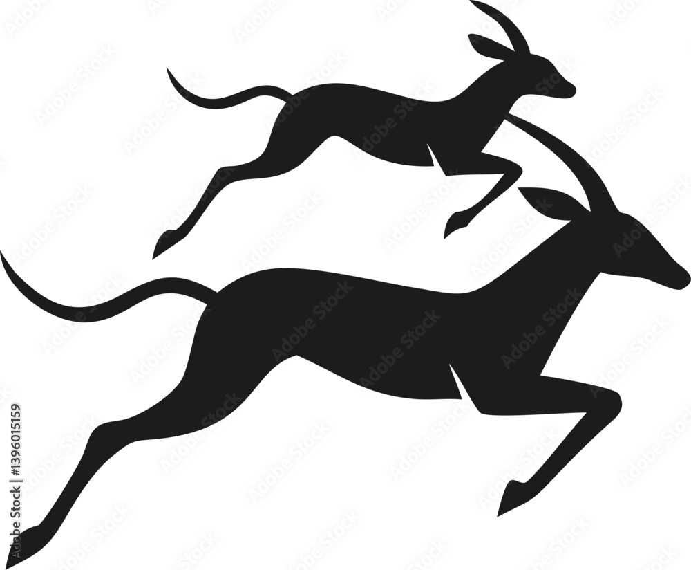 Silhouette of Two Gazelles Leaping, Graceful and Agile Silhouette of Two Gazelles Leaping, Graceful and Agile