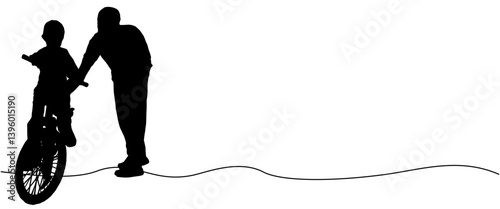 Vector silhouette illustration of a father playing with his son	