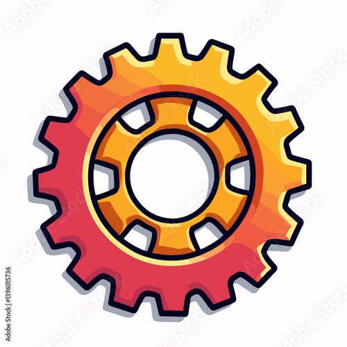vibrant orange gear with red center  isolated on white background